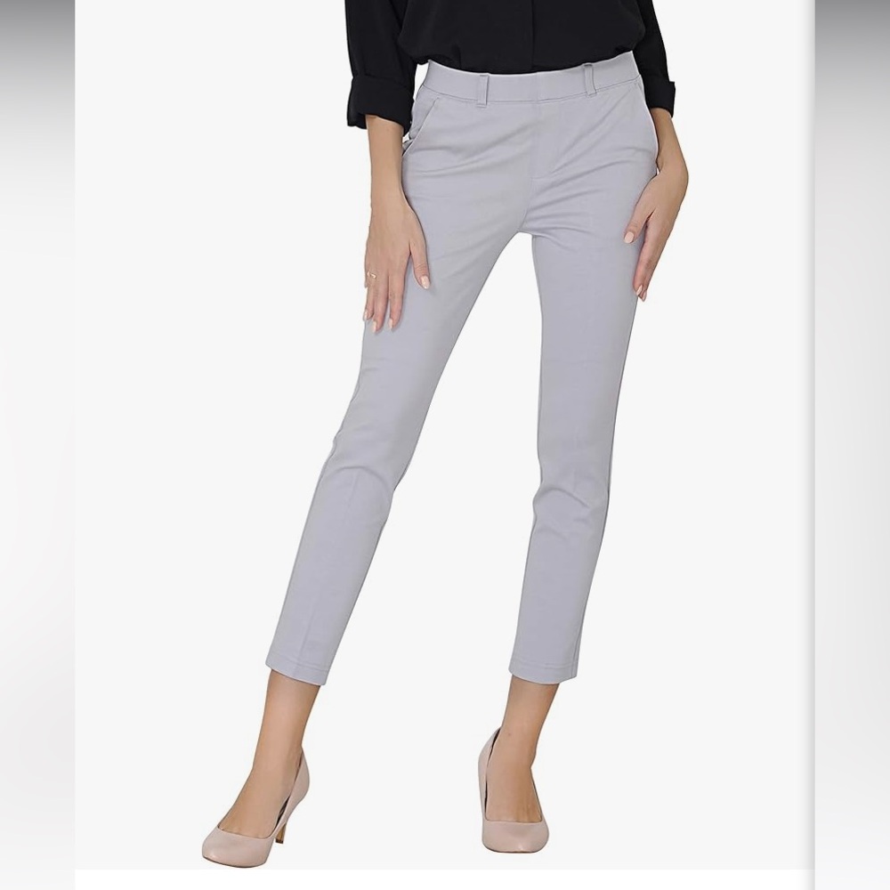 Mary Crafts Women's Cropped Straight-Leg Pants in Light Gray - Picture 1 of 3
